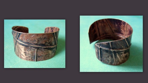 Foldform copper cuff with stamping